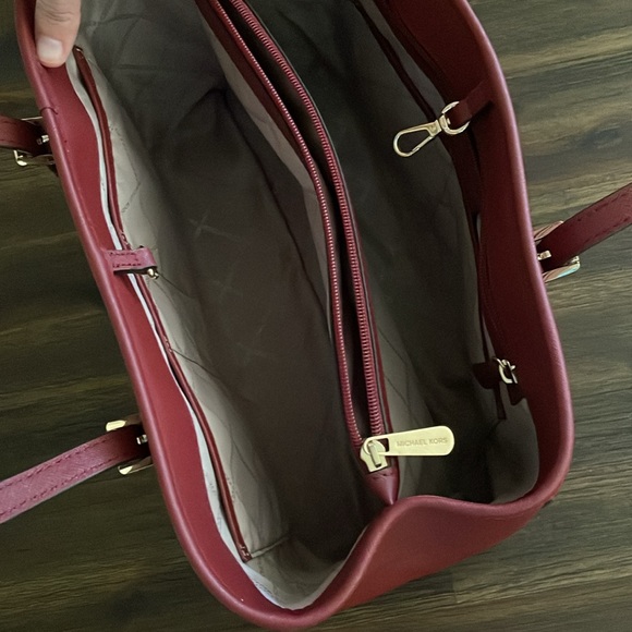 Michael Kors Burgundy Saffiano Leather Open Top Shoulder Tote Bag - Picture 12 of 12